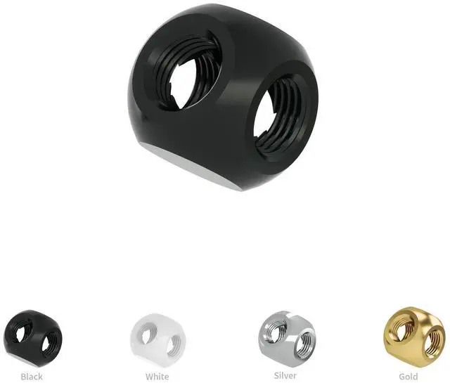 Alt view image 3 of 3 - Barrow G1/4" Threaded 4 Way Ball Fittings, Water Cooling Spherical Connector, 4 Way Spliter T-Type Brass Adapter for PC Water Cooling Systems (Black,4 Pcs)