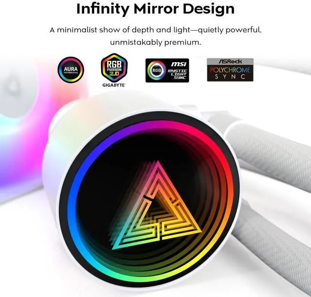 Alt view image 2 of 6 - MONTECH Lightflow ARGB 360 White Ultra-Quiet AIO Liquid CPU Cooler, 3100RPM Pump, Triple Silent Fans, High-Efficiency Radiator for Superior Heat Dissipation, Intel & AMD Compatible, ARGB-Free