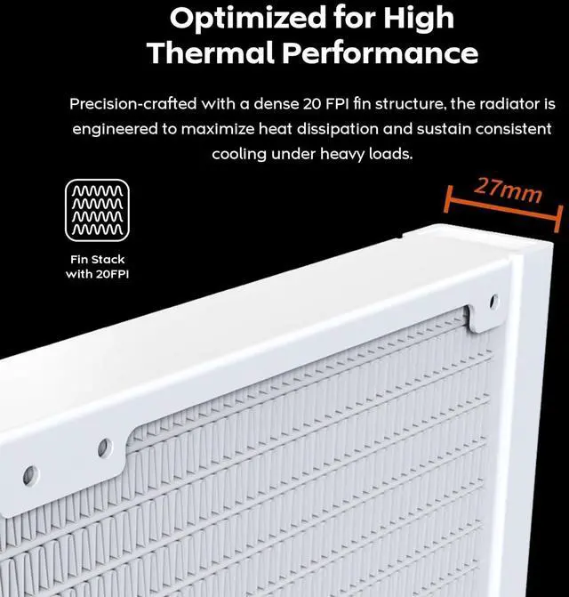 Alt view image 3 of 6 - MONTECH Lightflow ARGB 360 White Ultra-Quiet AIO Liquid CPU Cooler, 3100RPM Pump, Triple Silent Fans, High-Efficiency Radiator for Superior Heat Dissipation, Intel & AMD Compatible, ARGB-Free