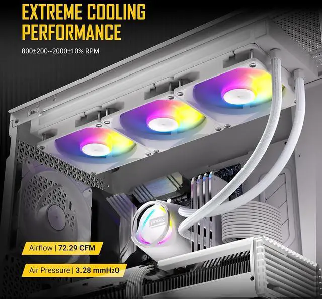 Alt view image 7 of 7 - Antec Skeleton 360 ARGB White Liquid CPU Cooler, 360mm Radiator, High-Performance Pump, 3 x 120mm PWM ARGB Fans, Copper Base, Intel LGA 115X/1200/1700/20XX, AMD AM4/AM5, White