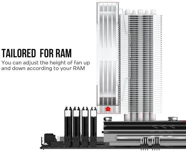 Alt view image 2 of 7 - Vetroo V5 White CPU Cooler, 5 Heat Pipes 120mm Addressable RGB Lighting & PWM Fan, 150W TDP Air Cooler for AMD AM4 Ryzen/Intel LGA 1700/1200/115X