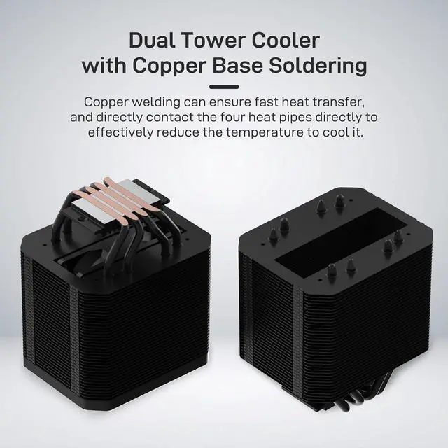 Alt view image 4 of 7 - ALSEYE M90 CPU Cooler, Hidden Fan Designed Dual Tower Air-Cooled CPU Cooler with ARGB Light Effect Cover Compatible with Both Intel and AMD Platform, LGA1700 Supported