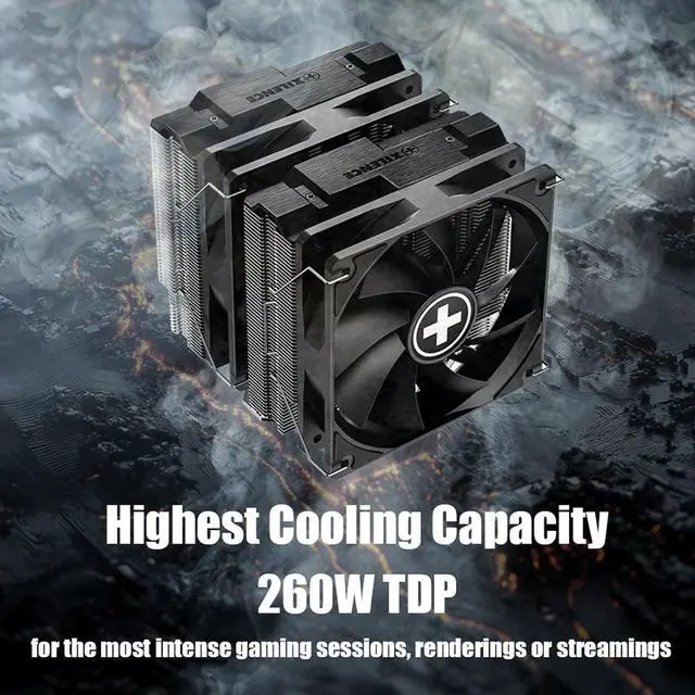 Alt view image 2 of 3 - Xilence CRYON M806D.B CPU Cooler - 260W TDP, Dual Tower Design, 2 x 120 mm Quiet PWM Fans, Brushed Aluminium Look, Compatible with Intel LGA1851/1700/1200/115X & AMD AM5/AM4, Black