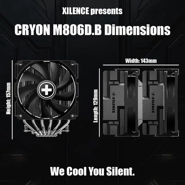 Alt view image 3 of 3 - Xilence CRYON M806D.B CPU Cooler - 260W TDP, Dual Tower Design, 2 x 120 mm Quiet PWM Fans, Brushed Aluminium Look, Compatible with Intel LGA1851/1700/1200/115X & AMD AM5/AM4, Black