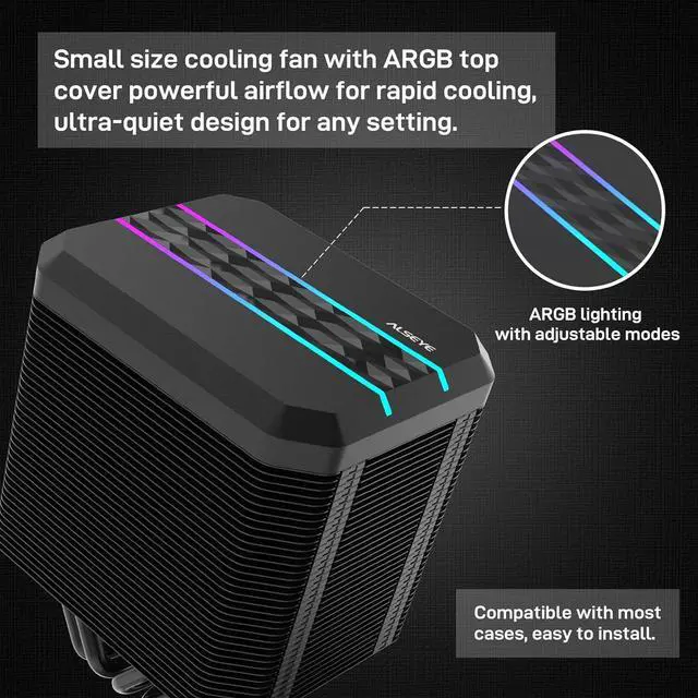 Alt view image 2 of 7 - ALSEYE M90 CPU Cooler, Hidden Fan Designed Dual Tower Air-Cooled CPU Cooler with ARGB Light Effect Cover Compatible with Both Intel and AMD Platform, LGA1700 Supported