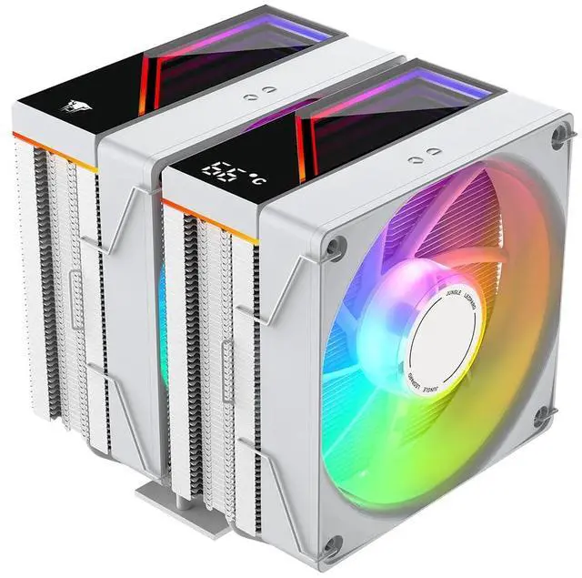 Main image of Jungle Leopard KF620-DGT White CPU Air Cooler,Dual 120mm PWM Fans-1800RPM |6 Heat Pipes|Digital Display Top Cover|High-Performance Cooling for AMD:AM4 AM5 Intel LGA 1700/115X/1200/1366/1851 (White)