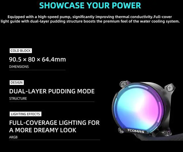Alt view image 2 of 6 - LE100 Black 360 ARGB Liquid CPU Cooler Sleek AIO Cooling Solution with Dynamic ARGB Pump Head & Fans, Supports Intel LGA 1851/1700 & AMD AM5/AM4