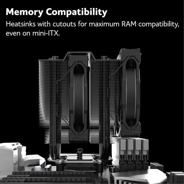 Alt view image 4 of 7 - Akasa SOHO H7, Premium Dual Tower 7-Heatpipe CPU Cooler with Addressable RGB, 250W TDP, 120mm PWM Fan, Supports Intel LGA 1700/1200/115X/20XX AMD AM5/AM4, AK-CC4026HP01