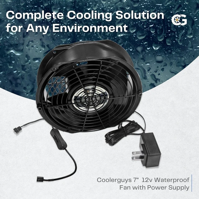 Alt view image 2 of 7 - Coolerguys 7" (172mm x 152mm x 51mm) 12v Waterproof Fan with Power Supply