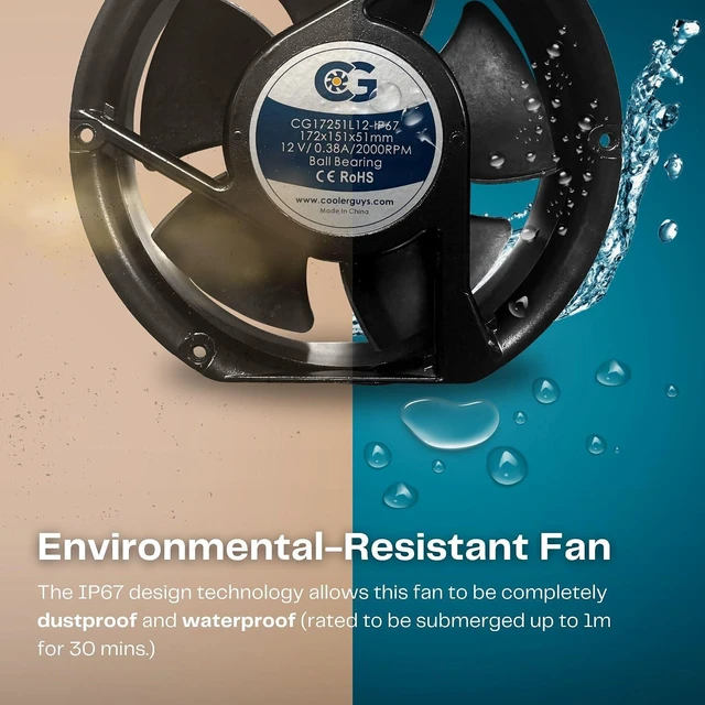 Alt view image 4 of 7 - Coolerguys 7" (172mm x 152mm x 51mm) 12v Waterproof Fan with Power Supply