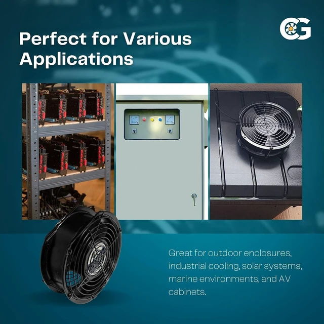 Alt view image 7 of 7 - Coolerguys 7" (172mm x 152mm x 51mm) 12v Waterproof Fan with Power Supply