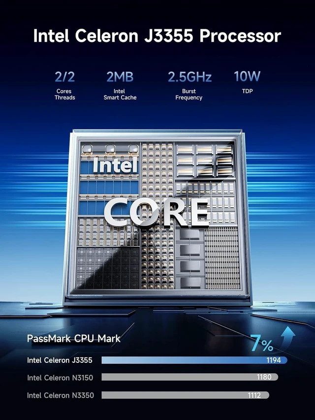 Alt view image 3 of 7 - B1 Plus Mini PC Celeron J3355 (Up to 2.5GHz), 6GB RAM, 128GB eMMC, M.2 SSD Expansion (512GB/2TB), 4K Dual Display, 2.4G/5G WiFi, BT5.0 for Home/Office
