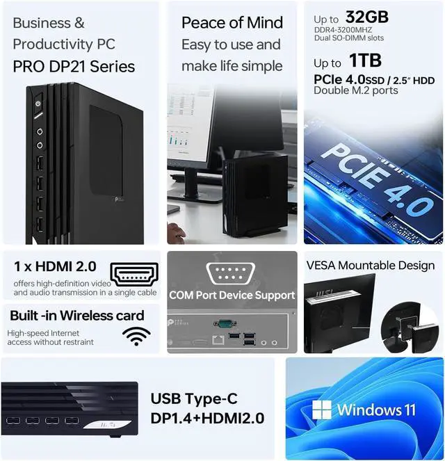Alt view image 2 of 6 - msi PRO DP21 13M Business Mini Desktop, Intel Core i3-13100, 8GB RAM, 512GB SSD, Windows 11 Pro