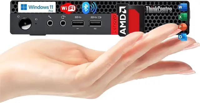 Main image of Lenovo Mini Desktop for Business, 16GB RAM, 128GB SSD and 128GB External Storage, AMD Processor, Dual-Display Ports, Wi-Fi, Bluetooth, USB, RJ-45 Port, Windows 11 Pro, Free Office 365 for The Web