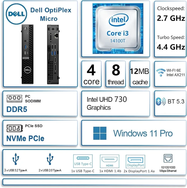 Alt view image 2 of 7 - Dell OptiPlex MFF 7000 Mini Desktop Computer 16GB DDR5 RAM, 256GB PCIe SSD