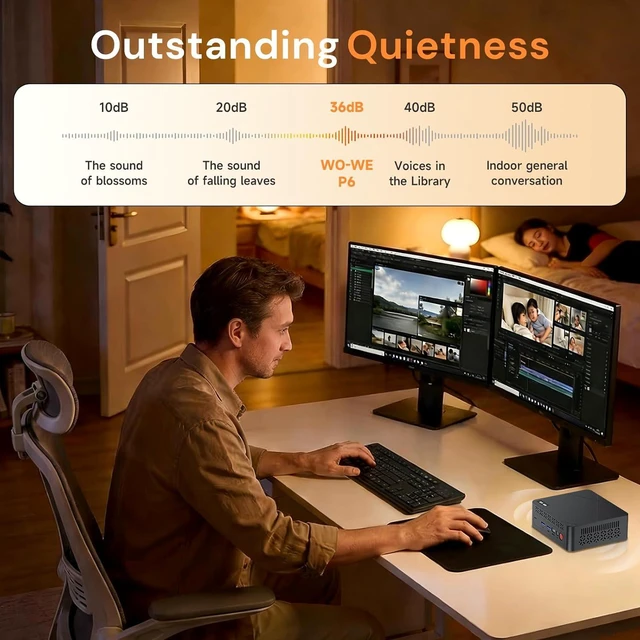 Alt view image 5 of 7 - wo-we P6 Mini Desktop Gaming PC AMD Ryzen 5 3500U, Beats N150/4300U/3200U4C/8T,Up to 3.7GHz,8GB DDR4 RAM 256GB M.2 2280 SSD, Support Dual 4K, WiFi5 BT5.0 Ethernet HTPC for Business, Education, Home
