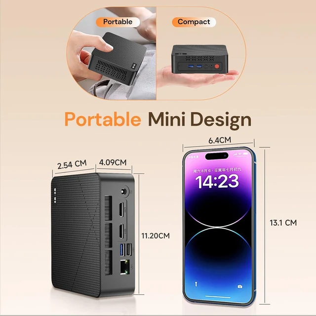 Alt view image 6 of 7 - wo-we P6 Mini Desktop Gaming PC AMD Ryzen 5 3500U, Beats N150/4300U/3200U4C/8T,Up to 3.7GHz,8GB DDR4 RAM 256GB M.2 2280 SSD, Support Dual 4K, WiFi5 BT5.0 Ethernet HTPC for Business, Education, Home