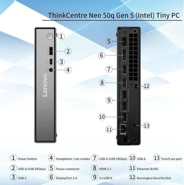 Alt view image 6 of 7 - Lenovo ThinKCentre Neo Business Mini Desktop, Intel Core i3-1315U, 8GB DDR5, 512GB SSD, Windows 11 Pro