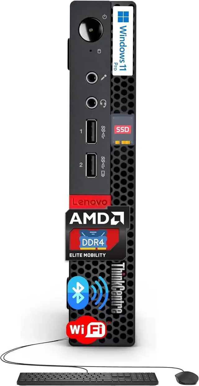 Main image of Lenovo ThinkCentre Mini Business Desktop, 16GB RAM, 256GB SSD, AMD Dual-Core Processor, Dual-Display Support, Wi-Fi, Bluetooth, USB, RJ-45, Keyboard&Mouse Included, Windows 11 Pro, Just 1 Liter Volume
