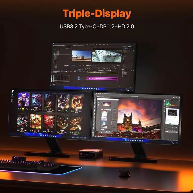 Alt view image 4 of 7 - PELADN Mini PC Gaming, Dual LAN, AMD Ryzen 5 5600H (Upgraded 5700U/7430U),8GB DDR4/256GB SSD,Type-C/DP/HD,Mini Desktop Computer,WiFi6 4K/60Hz Triple-Display USB3.2/BT5.2 Mini Computer, 3-Year Warranty