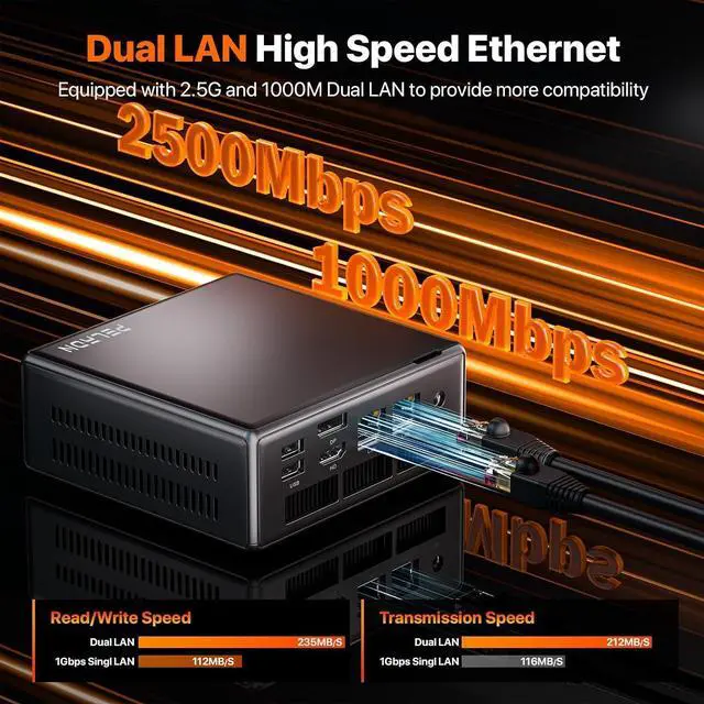 Alt view image 5 of 7 - PELADN Mini PC Gaming, Dual LAN, AMD Ryzen 5 5600H (Upgraded 5700U/7430U),8GB DDR4/256GB SSD,Type-C/DP/HD,Mini Desktop Computer,WiFi6 4K/60Hz Triple-Display USB3.2/BT5.2 Mini Computer, 3-Year Warranty