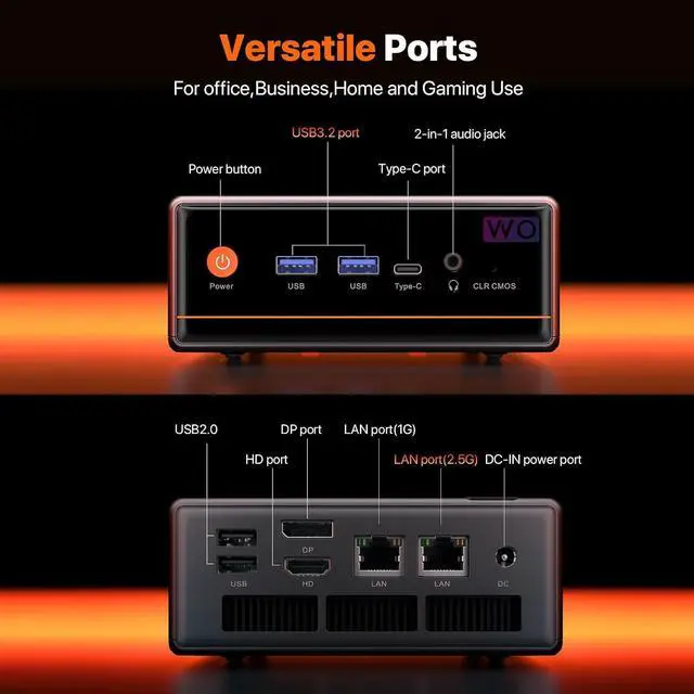 Alt view image 7 of 7 - PELADN Mini PC Gaming, Dual LAN, AMD Ryzen 5 5600H (Upgraded 5700U/7430U),8GB DDR4/256GB SSD,Type-C/DP/HD,Mini Desktop Computer,WiFi6 4K/60Hz Triple-Display USB3.2/BT5.2 Mini Computer, 3-Year Warranty
