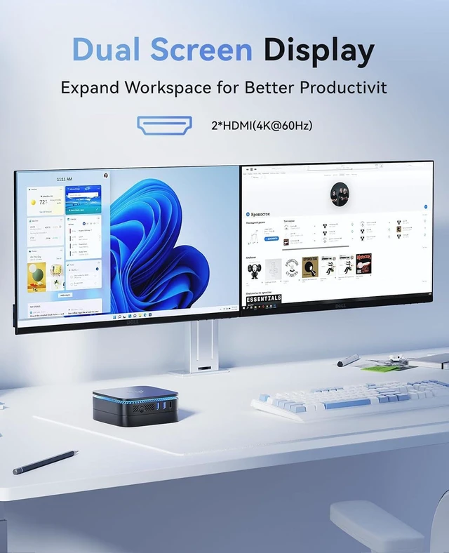 Alt view image 7 of 7 - KAMRUI AK1PLUS Mini Computer, 12GB LPDDR5 256GB M.2 SSD, Intel Processor N100 (Up to 3.4GHz), Mini Desktop Computer Support 4K Dual Display, WiFi 5, BT 4.2, Gigabit Ethernet, Business Office PC