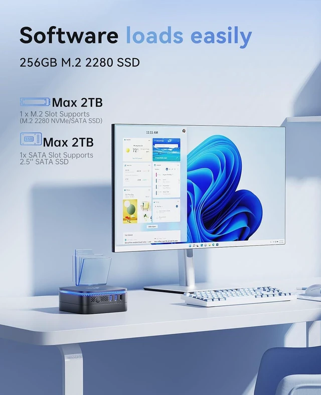 Alt view image 5 of 7 - KAMRUI AK1PLUS Mini Computer, 12GB LPDDR5 256GB M.2 SSD, Intel Processor N100 (Up to 3.4GHz), Mini Desktop Computer Support 4K Dual Display, WiFi 5, BT 4.2, Gigabit Ethernet, Business Office PC