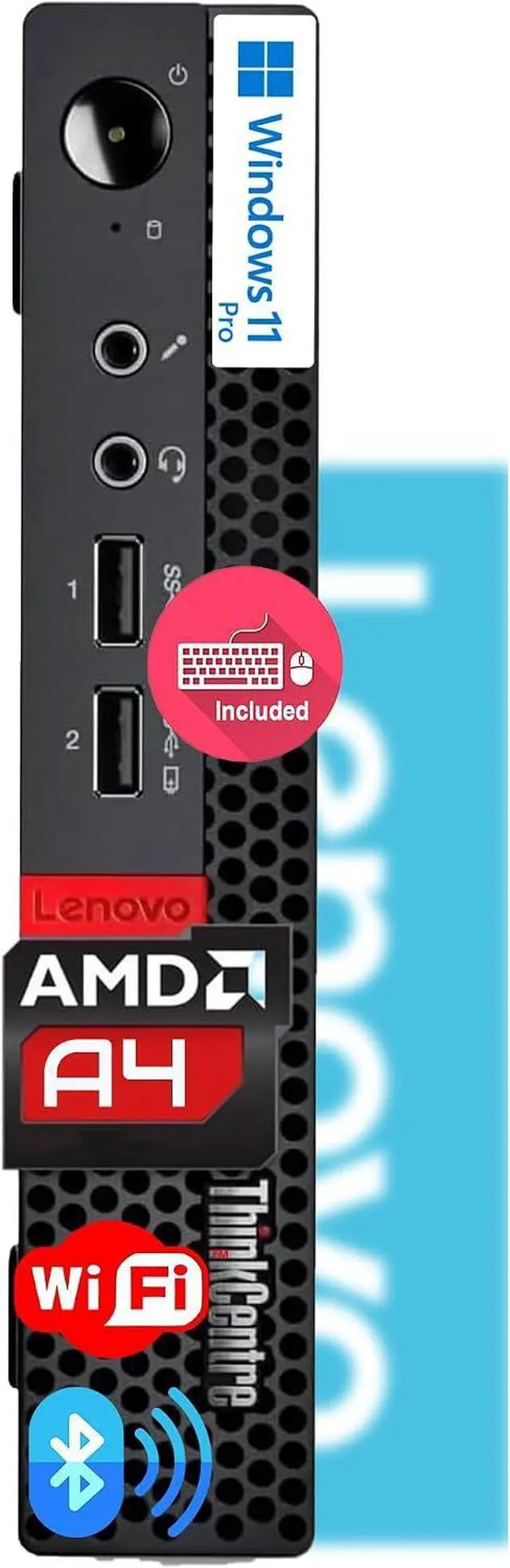 Main image of Lenovo ThinkCentre Micro Desktop with Keyboard & Mouse, 16GB DDR4 RAM, 1TB SSD Drive, AMD Processor, Dual-Display Support, Wi-Fi, Bluetooth, USB, RJ-45, Windows 11 Pro, Business-Grade, Home-Friendly