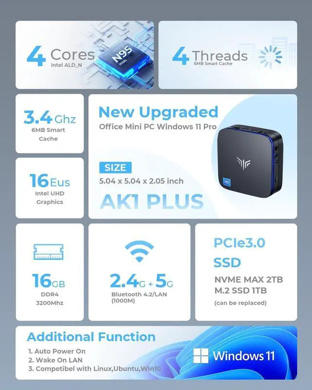 Alt view image 2 of 4 - KAMRUI Mini PC Computer, 12th Alder Lake- N95 up to 3.4 GH, 16GB RAM 1TB M.2 SSD, Mini Desktop Computer, Support 2.5" SSD (up to 2TB), WiFi, BT, 4K, HTPC for Business, Home, Office