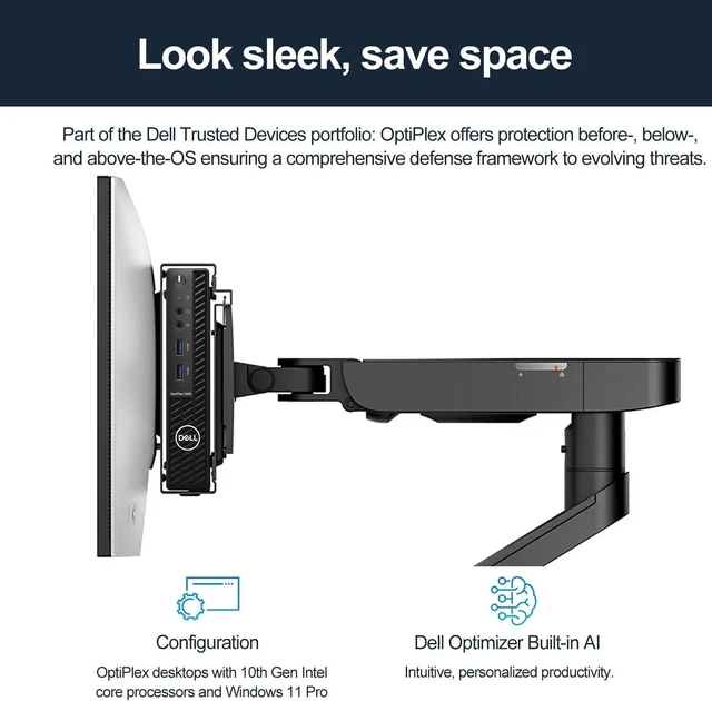 Alt view image 3 of 7 - DELL OptiPlex 3000 Series 3080 Micro Form Factor Desktop, Intel Core i5-10500T, 16GB RAM, 256GB PCIe SSD, Wi-Fi 5, Bluetooth, Wired KB & Mouse, HDMI, DP, RJ45, Antenna, Windows 11 Pro, Black