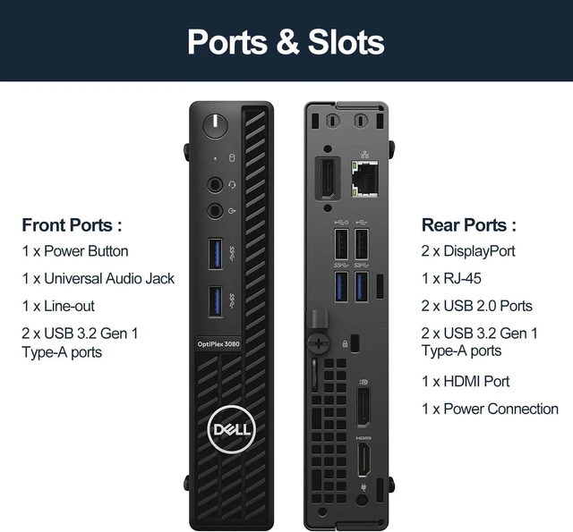 Alt view image 5 of 7 - DELL OptiPlex 3000 Series 3080 Micro Form Factor Desktop, Intel Core i5-10500T, 16GB RAM, 256GB PCIe SSD, Wi-Fi 5, Bluetooth, Wired KB & Mouse, HDMI, DP, RJ45, Antenna, Windows 11 Pro, Black