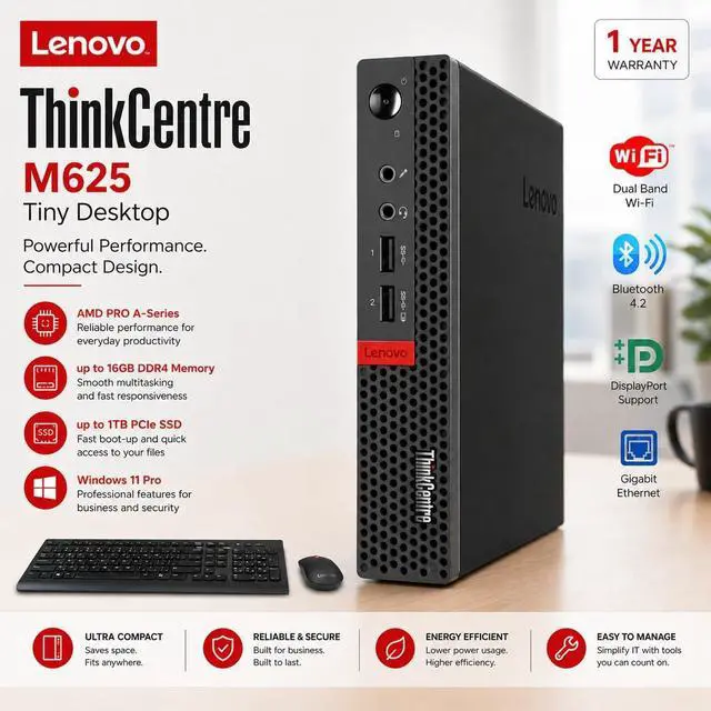 Alt view image 3 of 7 - Lenovo ThinkCentre Mini Desktop Computer with AMD Processor & Graphics, 16GB DDR4 RAM, 256GB SSD, Windows 11, Wi-Fi, Bluetooth, 2X DisplayPort, RJ-45 Port, USB, for Daily Work, Wired Keyboard & Mouse