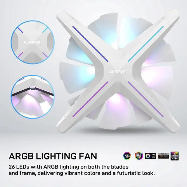 Alt view image 2 of 7 - ALSEYE X12 Case Fan ARGB PWM Computer Air Cooling Fan - High Performance Silent Operation 120mm RGB CPU Cooling (White, Standard Blade)