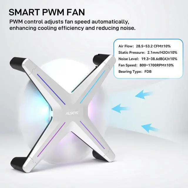 Alt view image 3 of 7 - ALSEYE X12 Case Fan ARGB PWM Computer Air Cooling Fan - High Performance Silent Operation 120mm RGB CPU Cooling (White, Standard Blade)