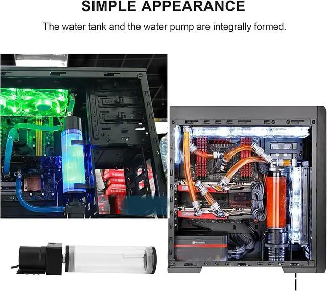 Alt view image 3 of 6 - DIY PC Water Cooling System Water Pump, Acrylic Computer LED Water Cooling Tank Cylinder Reservoir 19W Pump G1/4 for PC CPU Liquid Cooling(160mm)