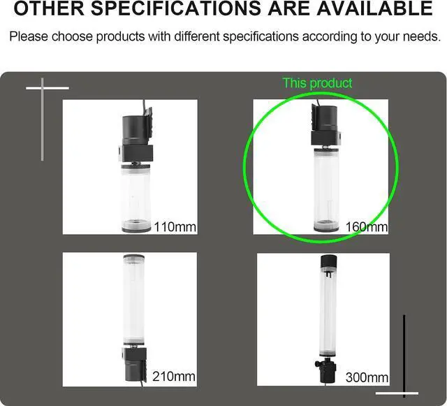 Alt view image 4 of 6 - DIY PC Water Cooling System Water Pump, Acrylic Computer LED Water Cooling Tank Cylinder Reservoir 19W Pump G1/4 for PC CPU Liquid Cooling(160mm)