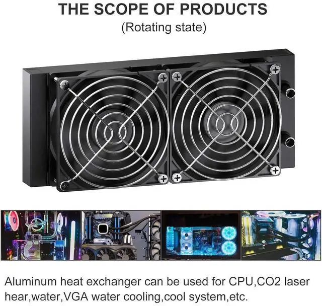 Alt view image 5 of 6 - Water Cooling Computer Radiator, 12 Pipe Aluminum Heat Exchanger Liquid Cooling Radiator Heat Sink 240mm with Dual Fans for CPU PC Laser Water Cool System DC12V Black