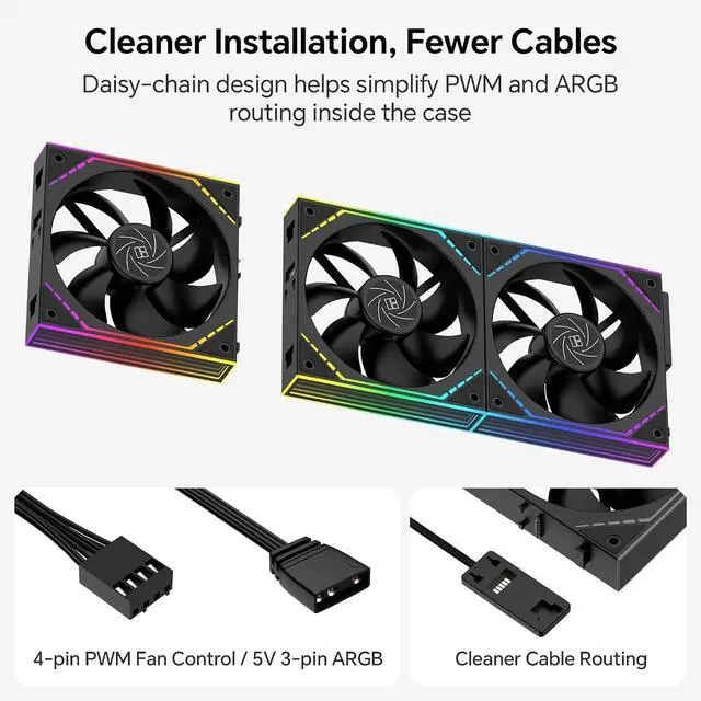 Alt view image 4 of 7 - TR FW360 SE ARGB V2 360mm AIO CPU Liquid Cooler for Desktop - TL-M12Q 2000RPM Daisy-Chain Fans, 2" Rotatable LCD Display Screen, for AM4/AM5 & Intel 1700/1851/115X/1200(Black)