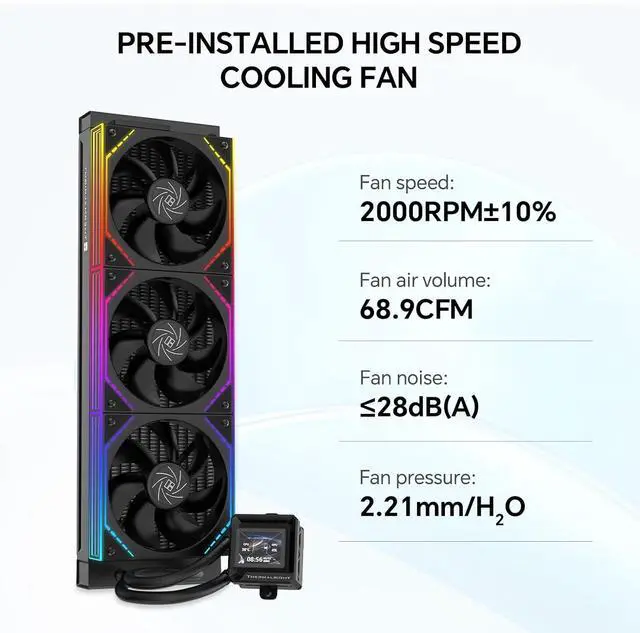 Alt view image 3 of 7 - TR FW360 SE ARGB V2 360mm AIO CPU Liquid Cooler for Desktop - TL-M12Q 2000RPM Daisy-Chain Fans, 2" Rotatable LCD Display Screen, for AM4/AM5 & Intel 1700/1851/115X/1200(Black)