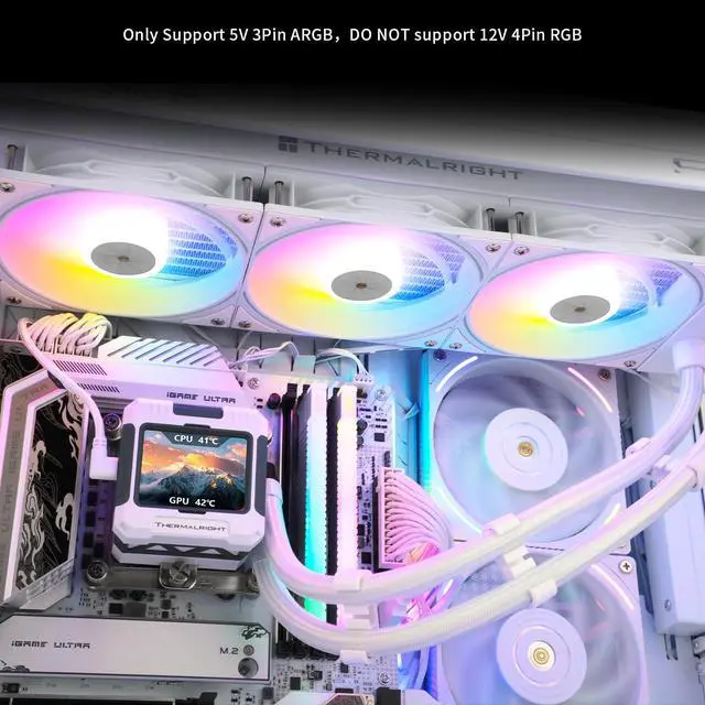 Alt view image 6 of 6 - FW 360 White ARGB-360mm AIO CPU Liquid Cooler,IPS LCD Screen with 320 * 240 Resolution,for AM4/AM5/Intel LGA1700,2.4 inchMagnet-Absorbent LCD Screen for Images -White