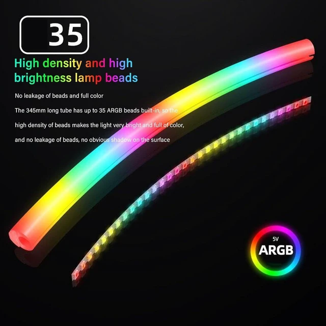 Alt view image 4 of 7 - 2pcs ARGB Water Cooling Tube, 345 * 19mm Programmable 360° Panoramic DIY Flexible Light Bar, Desktop Case ARGB Glow Water Cooling Tube for Desktop Computer Case.