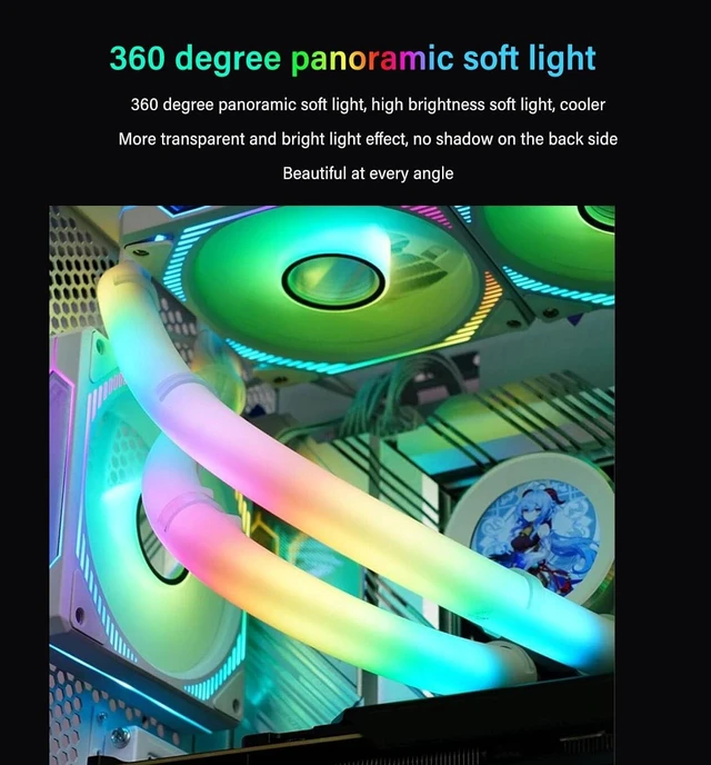 Alt view image 5 of 7 - 2pcs ARGB Water Cooling Tube, 345 * 19mm Programmable 360° Panoramic DIY Flexible Light Bar, Desktop Case ARGB Glow Water Cooling Tube for Desktop Computer Case.