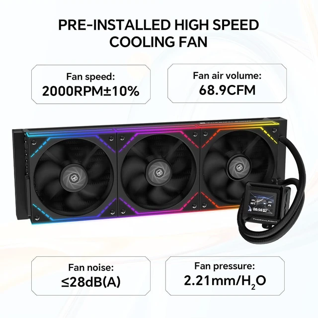 Alt view image 5 of 7 - FW360 SE ARGB V2 360mm AIO Liquid CPU Cooler, 2" LCD Screen, 3 x TL-M12Q 120mm ARGB PWM Daisy-Chain Fans, 3000RPM Pump, for AMD AM5/AM4 & Intel LGA1851/1700