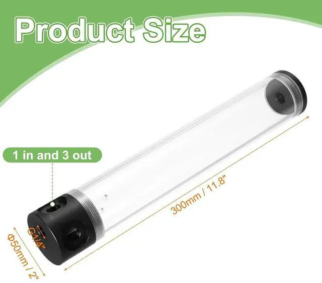 Alt view image 2 of 6 - MECCANIXITY Water Cooling Tank G1/4 Thread 50mm x 300mm Cylinder Heat Exchanger Water Cooling Reservoir Radiator Heat Sink 1 in 3 Out for PC Computer CPU