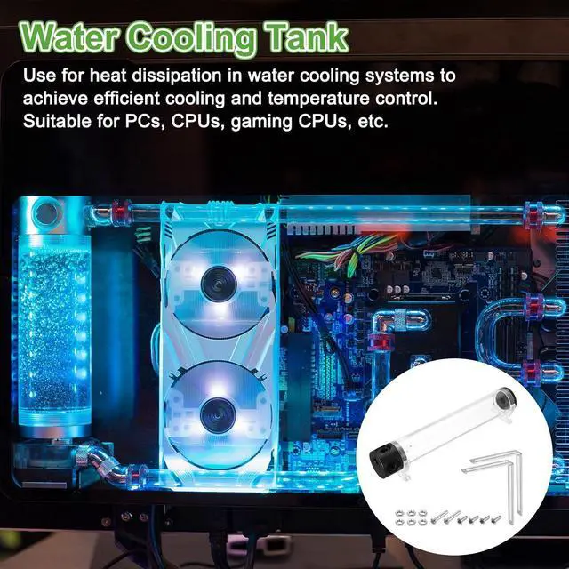 Alt view image 5 of 6 - MECCANIXITY Water Cooling Tank G1/4 Thread 50mm x 300mm Cylinder Heat Exchanger Water Cooling Reservoir Radiator Heat Sink 1 in 3 Out for PC Computer CPU