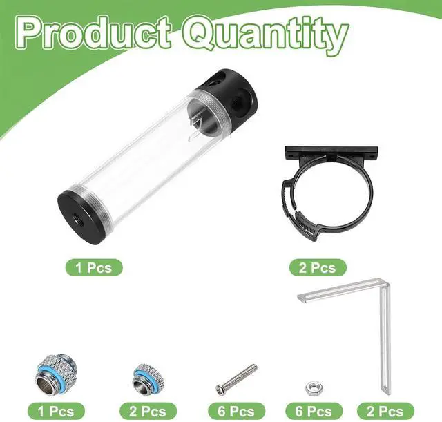 Alt view image 3 of 6 - MECCANIXITY Water Cooling Tank G1/4 Thread 50mm x 190mm Cylinder Heat Exchanger Water Cooling Reservoir Radiator Kit 1 in 3 Out for PC Computer CPU