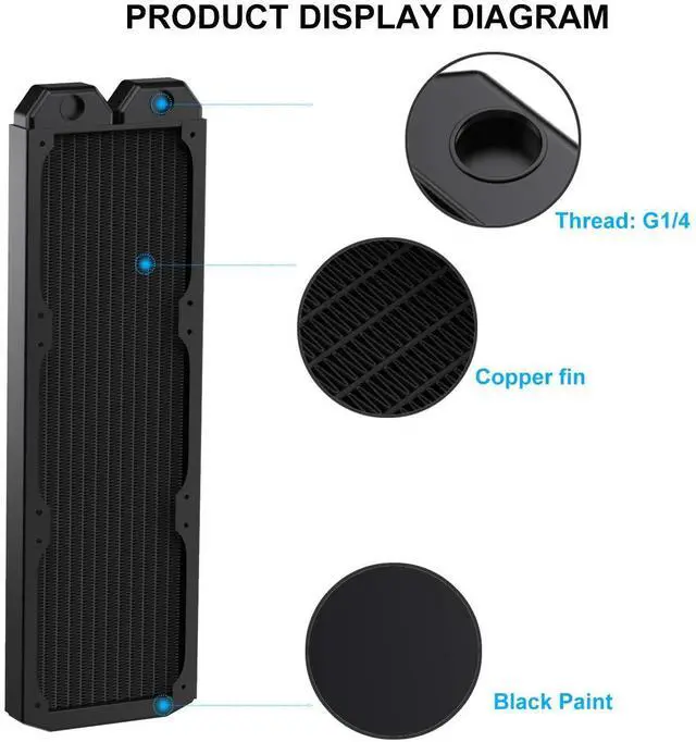 Alt view image 3 of 6 - 12 Pipe Thick Copper Heat Exchanger Liquid Cooling Radiator G1/4 Thread Heat Row Sink 360mm for CPU PC Laser Water Cool System DC12V Black