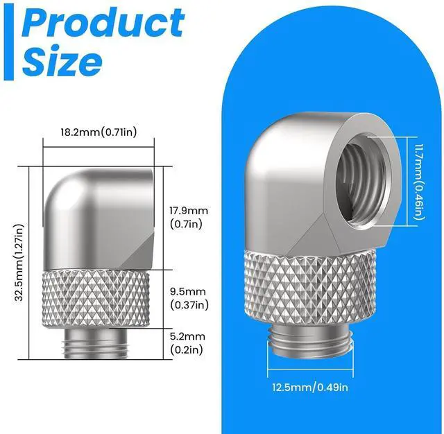 Alt view image 2 of 7 - SDTC Tech 4-Pack G1/4" Male to Female Extender Connector 90° Rotary Elbow Enhance Multi-Link Adapter Fitting for PC Water Cooling System, Silver