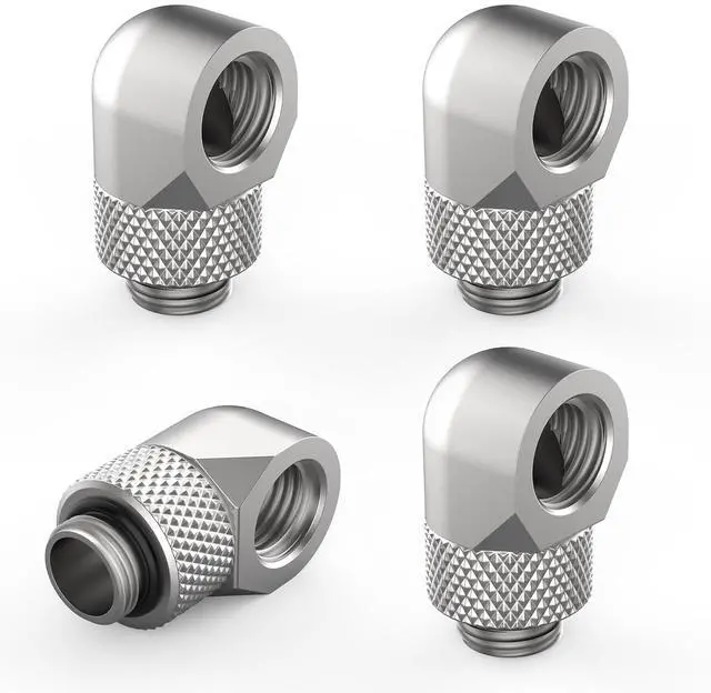 Main image of SDTC Tech 4-Pack G1/4" Male to Female Extender Connector 90° Rotary Elbow Enhance Multi-Link Adapter Fitting for PC Water Cooling System, Silver